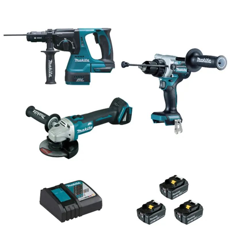 Affaire À Saisir Pack 3 outils MAKITA DLX3157TJ (DDF486+DHR243+DGA506+BL1850×3+DC18RC+MAK2&4)