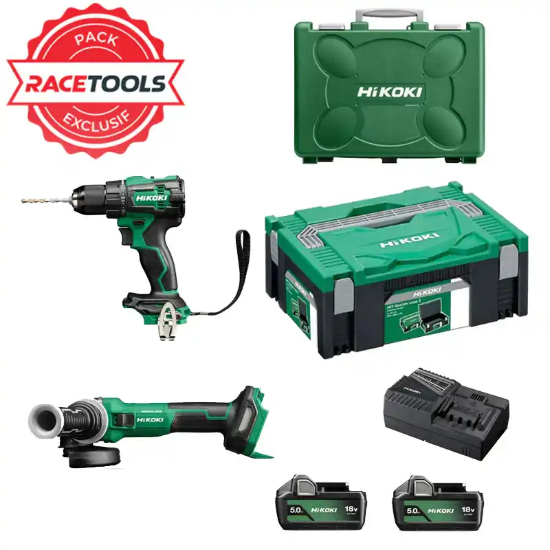 Petit Prix Pack 2 outils HIKOKI Perceuse + meuleuse 18V Brushless KCRT01 (DV18DE + G1813DVE + 2 x 5Ah + UC18YFSLW0Z)