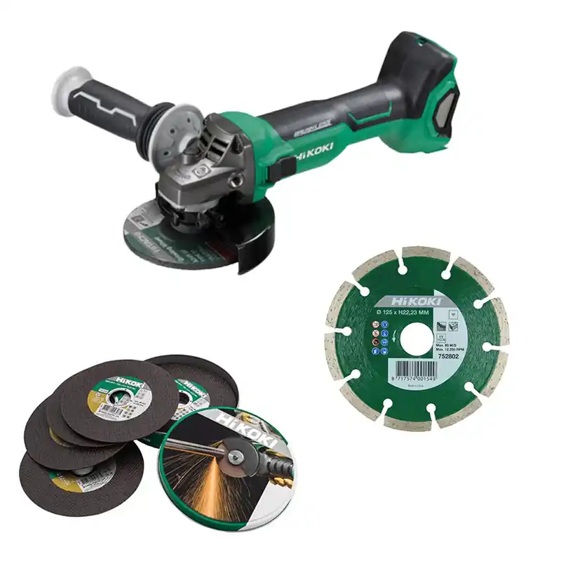 Commander Maintenant Pack Meuleuse Ø125 36/18V Brushless + disque diamant + 10 disques à tronçonner HIKOKI G3613DVEW2Z & 752802 & 782304 avec Hitcase III