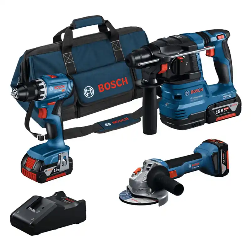 Pack 3 outils BOSCH 18V Perceuse-Visseuse GSR + Meuleuse angulaire GWS + Perforateur SDS Plus GBH + Batterie ProCORE18V 3×4,0Ah + Chargeur GAL 1880 SAC (C) Marque