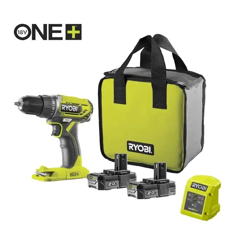 Perceuse-visseuse sans fil compacte 18 V RYOBI R18DD2-220S 40 Nm – Mandrin 10 mm – Avec 2 batteries lithium+ 2,0 Ah et un chargeur 1,5 A Dernière Chance