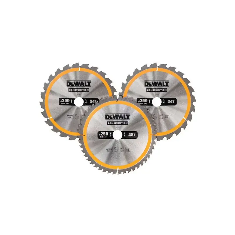 Prix Promo Coffret plastique de 3 lames Ø250mm DEWALT DT1963-QZ Carbure Construction pour scie circulaire stationnaires DT1952x2, DT1959