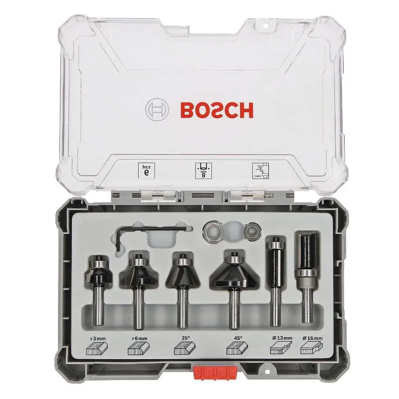 Nouvelle Collection Coffret de 6 fraises droites Bosch Professional 2607017469 à araser et de bordage à queue de 8mm