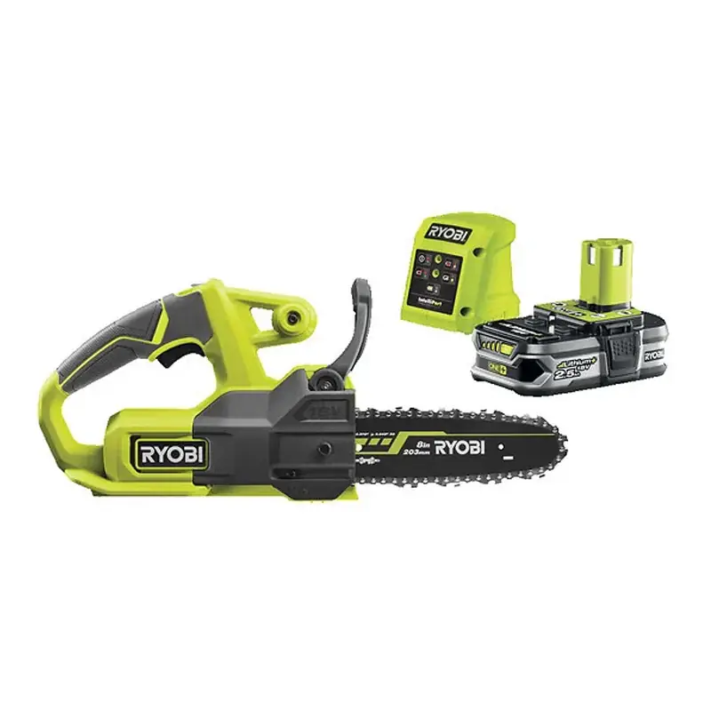 Solde Tronçonneuse compacte 18V - RYOBI RY18CS20A-125 - guide 20 cm - 4,6 m/s - tendeur latéral - 1 batterie lithium+ 18V 2,5 Ah et 1 chargeur 1,5 Ah