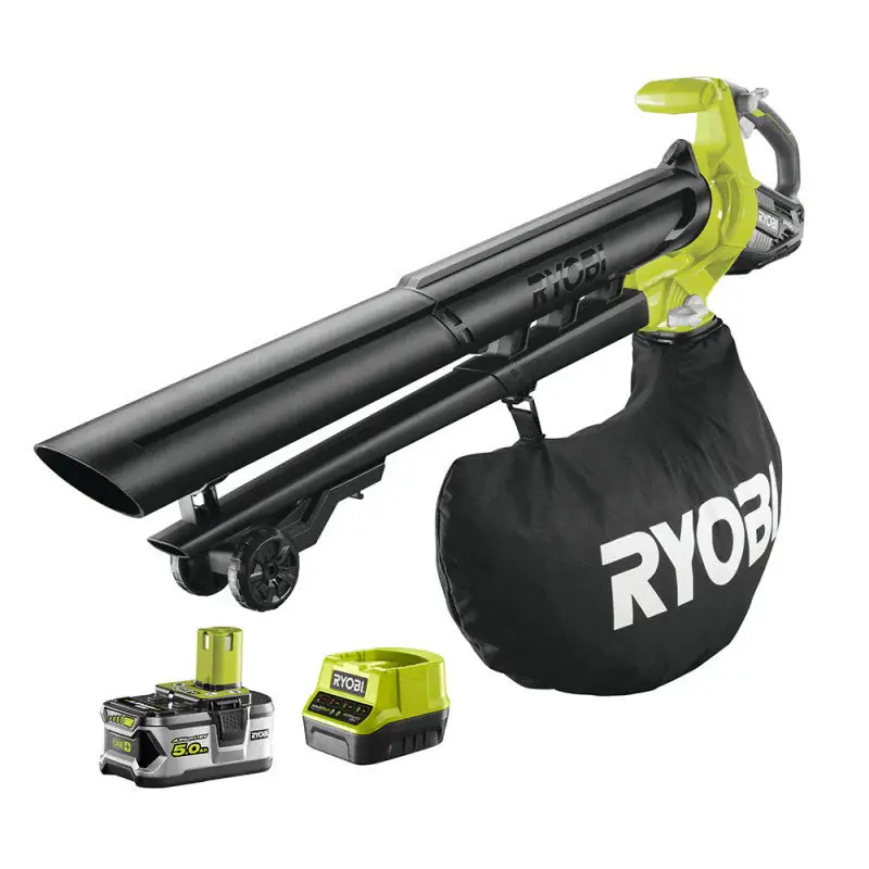 Affaire À Saisir Souffleur aspiro-broyeur RYOBI RBV1850 3en1 18V – max 201 Km/h – 1 batterie Li-Ion 5Ah + Chargeur