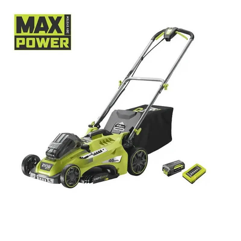 Remise Tondeuse 36V Power Assist™ Brushless RYOBI RLM36X46H50PG – Ø coupe 46 cm – 1 batterie lithium+ 36 V 5,0 Ah – 1 chargeur