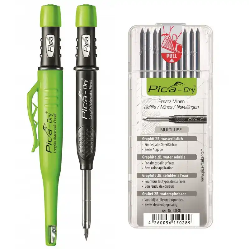 Crayon mine graphite PICA-DRY 30403 avec étui à mines de rechange Certifié