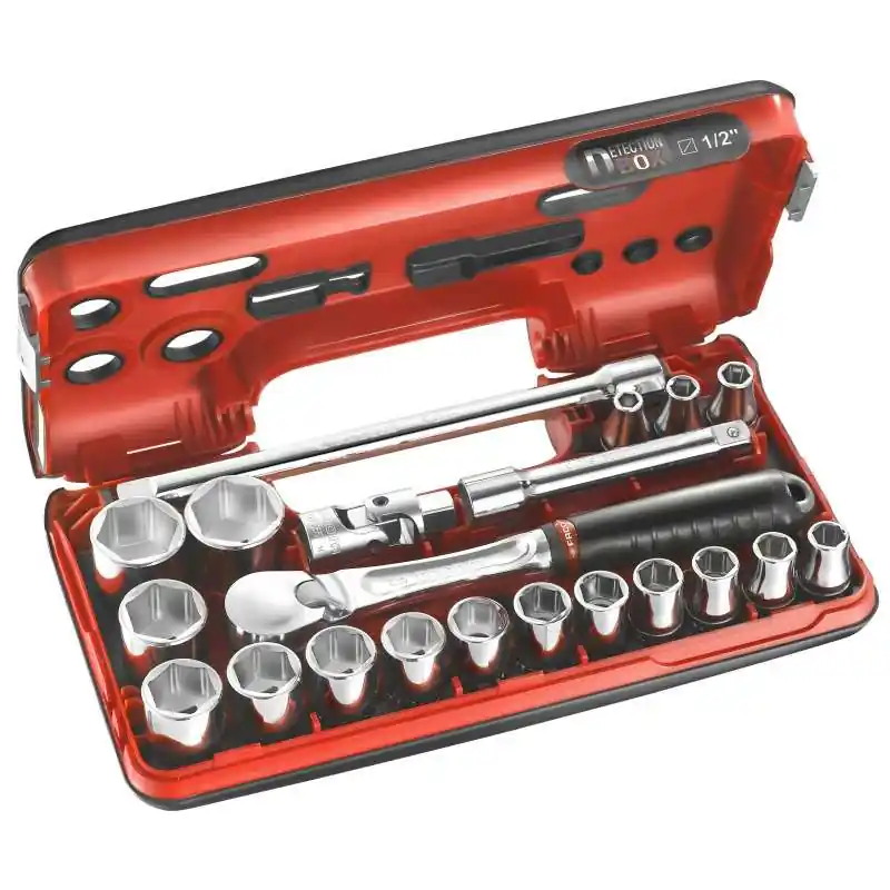 Coffret de clé à cliquet étanche DBOX avec douilles 1/2&Prime; FACOM SL.DBOX1PB 6 pans (21 pièces) Acheter Direct