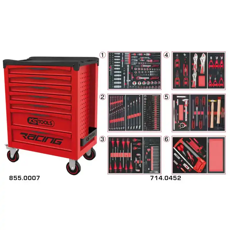 Super Prix Servante RACING 7 tiroirs équipée de 455 outils - KS TOOLS - 855.7452