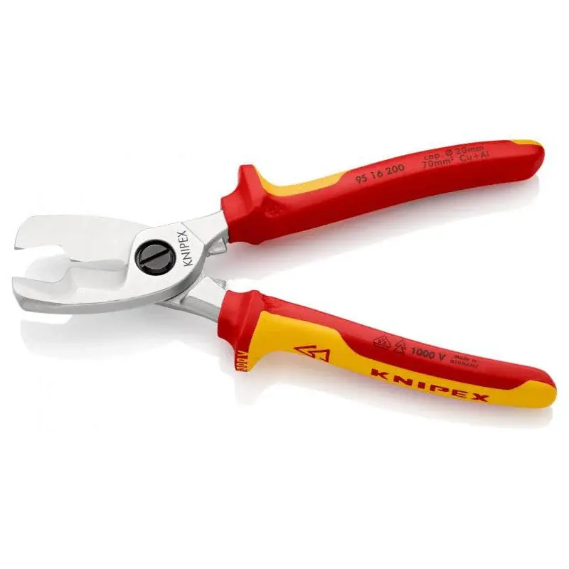 Certifié Coupe-câbles à double tranchants KNIPEX 95 16 200 200mm 20mm/70mm²