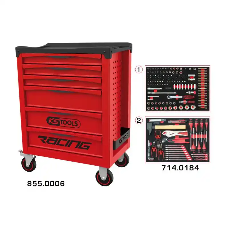 Servante RACING 6 tiroirs équipée de 184 outils – KS TOOLS – 855.6184 Petit Prix