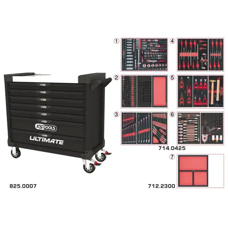 Servante ULTIMATE XL 7 tiroirs équipée de 428 outils – KS TOOLS – 825.7427 Promotion