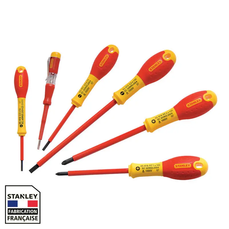 Jeu de 6 tournevis STANLEY 0-65-443 FATMAX isolés 1000V elec + testeur – pozidriv Authentique