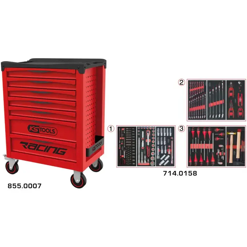 Populaire Servante RACING 7 tiroirs équipée de 158 outils – KS TOOLS – 855.7158