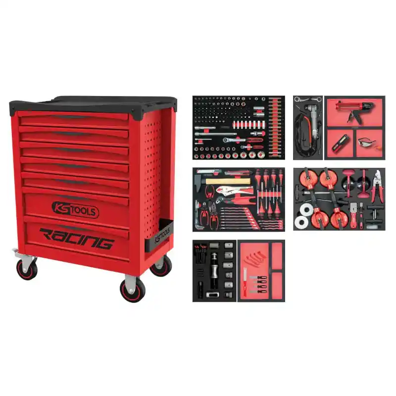 Dernière Chance Servante RACING 7 tiroirs + composition pare brise, 232 pcs – KS TOOLS – 855.7232