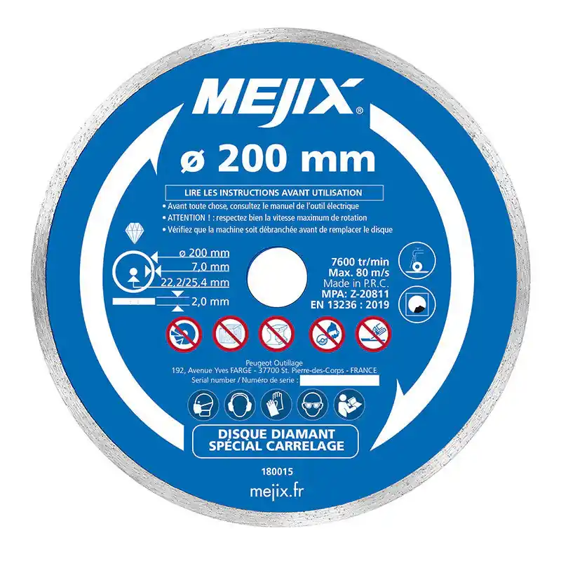 Disque diamant – MEJIX – 180015 – 200 mm BR 25.4/22.2 mm Achat Immédiat
