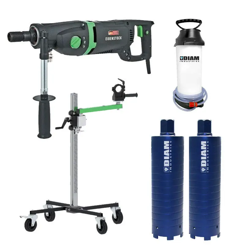 Offre Exclusive Pack Carotteuse à sec ou à eau ETN162/3 + Support mobile EIBENSTOCK + Pulvérisateur + 2 couronnes Ø102/450 mm et Ø127/450 mm BETON