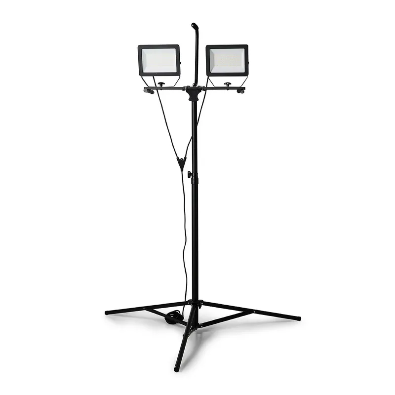 MINOS 2 Spots LED sur Trépied, 2 x 100W, 17 000 Lumen, câble 3m, IP65. Noir – VELAMP – ST755NG Prix Promo