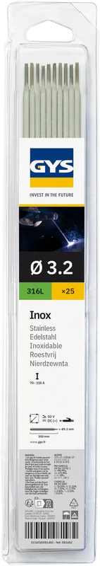 Achat Immédiat 25 électrodes 316L Inox Ø 3.2 GYS 081482