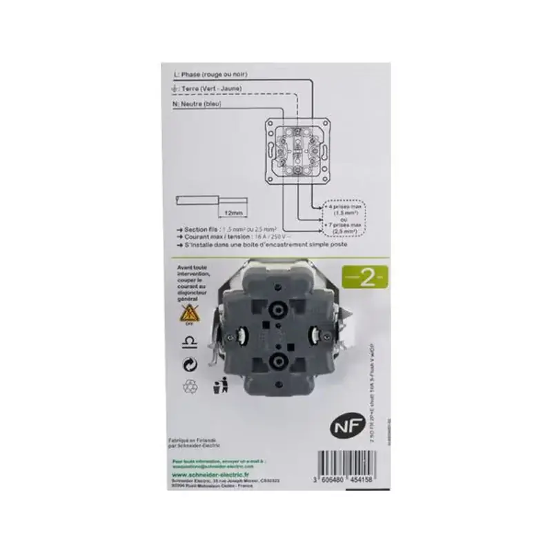 Double prise de courant 2P+T OVALIS SCHNEIDER S262089 avec terre 250V Nouvelle Collection