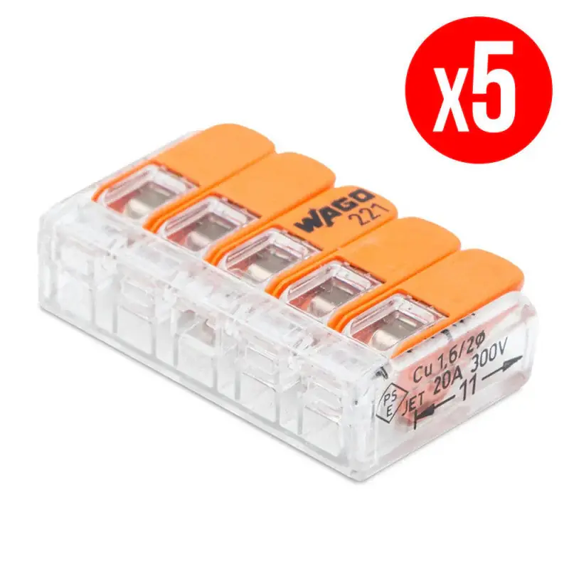 Pack de 5 bornes de connexion rapide à levier WAGO 5 entrées fil souple et rigide – S221 Commander Maintenant