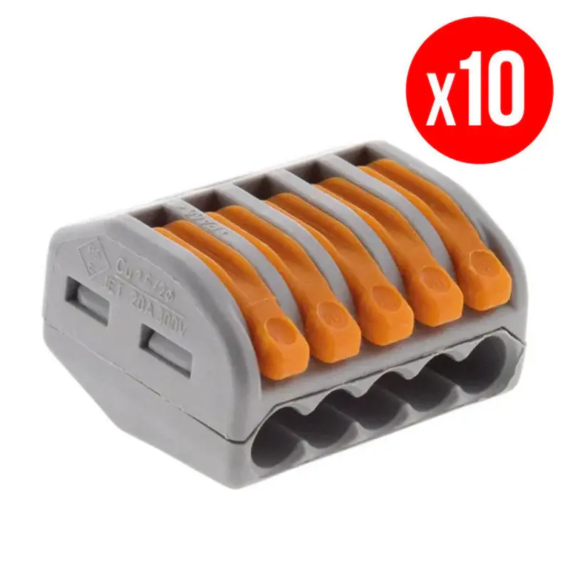 Pack de 10 bornes de connexion rapide a levier WAGO 5 entrées fil souple et rigide – S222 Expédié Aujourd&rsquo;hui