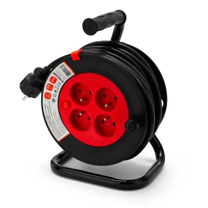 Enrouleur bricolage, 4 prises, H05VV-F3G1.5MM2, 15M , NF,CE – VELAMP – REEL-FR-15 Promotion