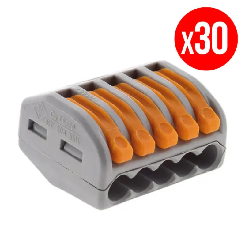 Pack de 30 bornes de connexion rapide a levier WAGO 5 entrées fil souple et rigide – S222 Produit De Marque