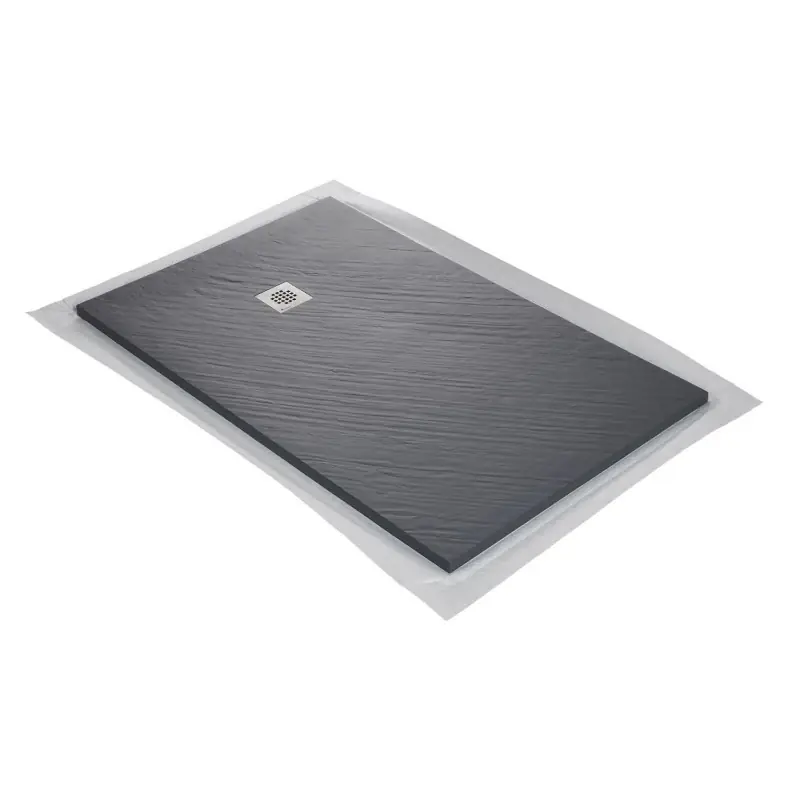 Receveur pierre naturelle graphite noir MARMOX grille carrée acier excentrée Prix Promo