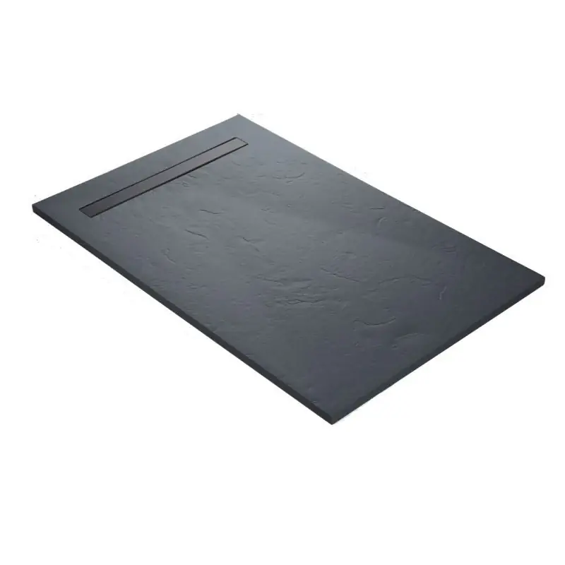 Must-Have Receveur résine 120x80cm extra-plat MARMOX RC12080LITE-7015-LINE – Grille caniveau excentrée – Gris imitation ardoise