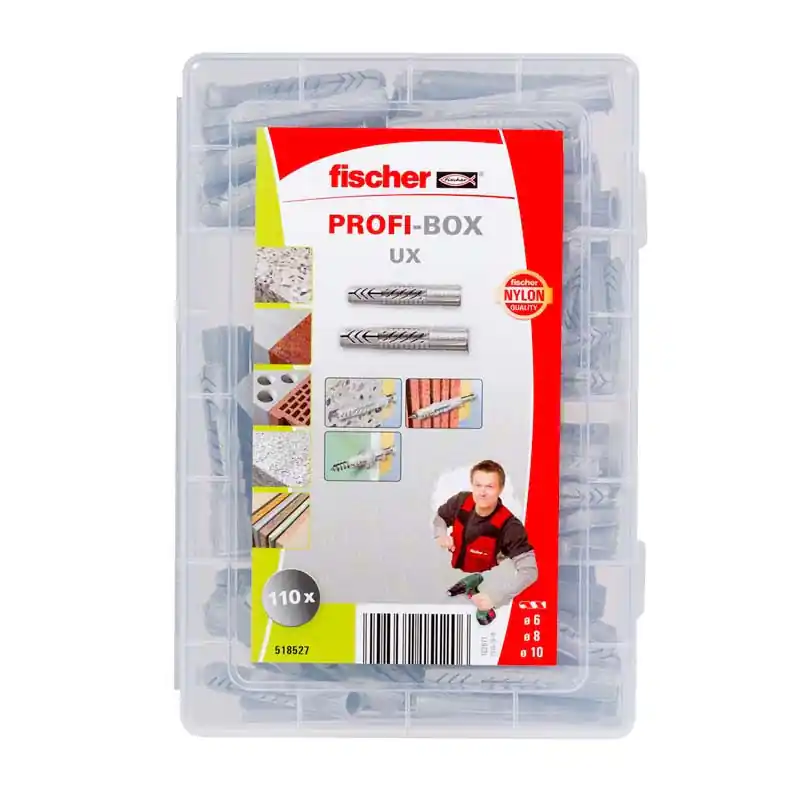 Soldes Boîte de 110 chevilles tous matériaux FISCHER 518527 nylon UX – Ø6-8-10 mm