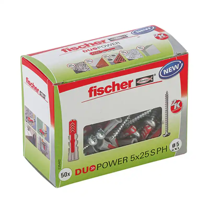 Boîte de 50 chevilles bi-matière FISCHER Duopower PH avec vis Soldes