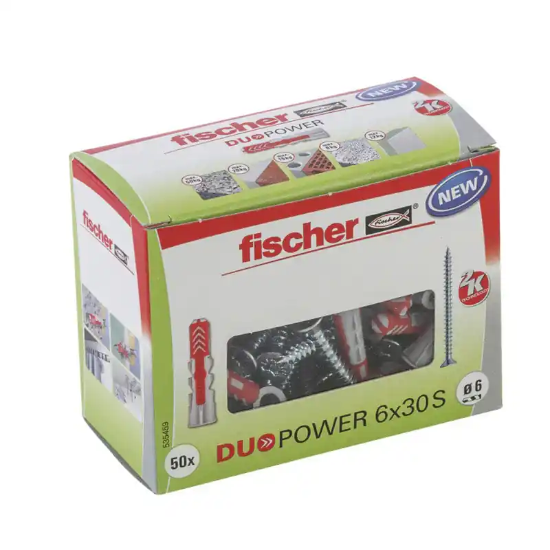 Boîte de 50 chevilles bi-matière FISCHER Duopower S avec vis Promotion Saisonnière