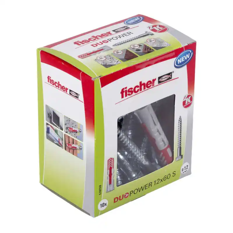 Dernière Chance Boîte de 10 chevilles Duopower avec vis FISCHER 538258 Ø12 x 60 mm